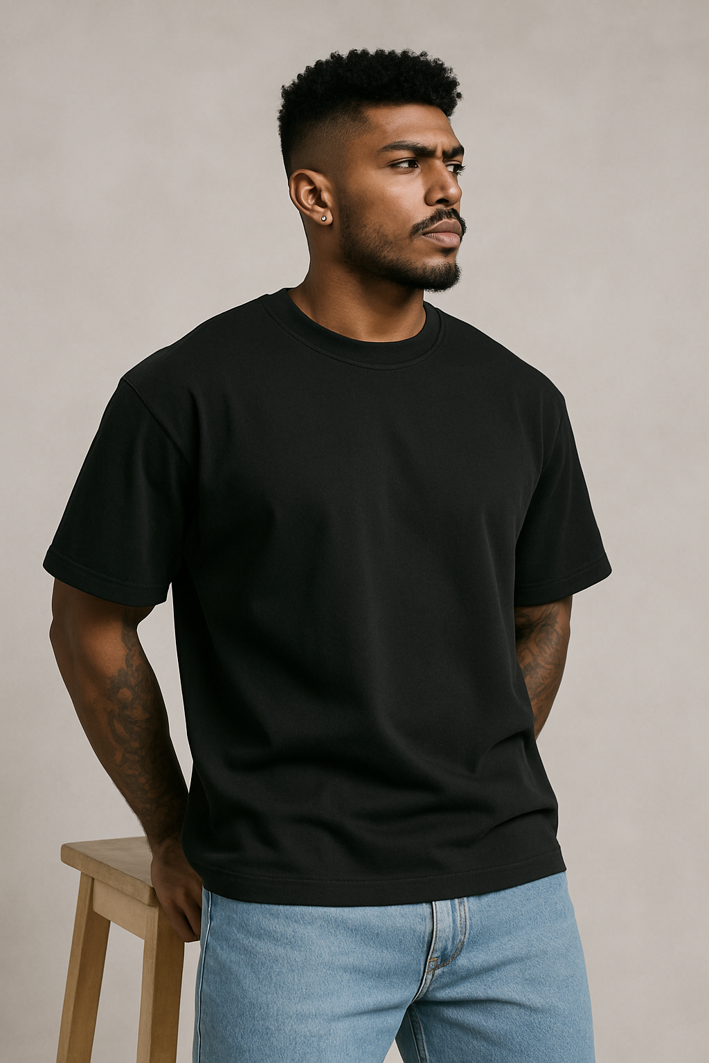 Blackout Solid Black Oversized T Shirt