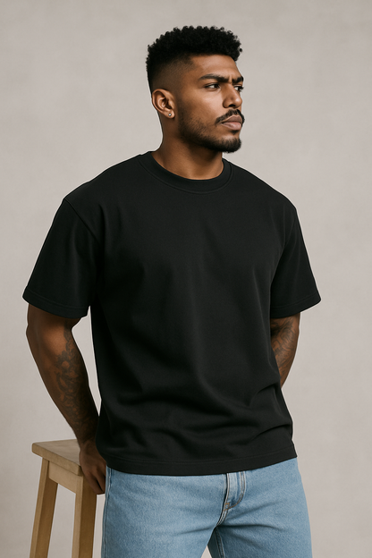 Blackout Solid Black Oversized T Shirt